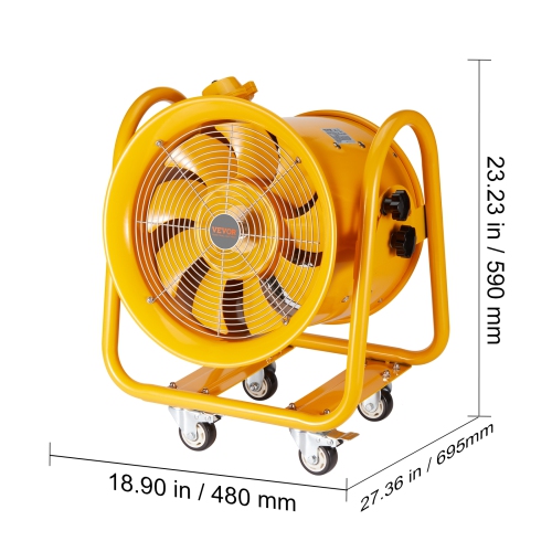 VEVOR 16" Portable Ventilator, Heavy Duty Cylinder Fan, 1100W Strong Shop Exhaust Fan 4240CFM, 16.4ft Power Cord, Industrial Utility Blower for