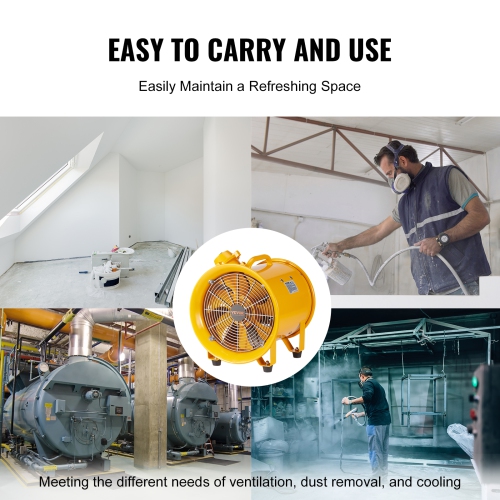 VEVOR 12" Portable Ventilator, Heavy Duty Cylinder Fan, 550W Strong Shop Exhaust Fan 2500CFM, 9.8ft Power Cord, Industrial Utility Blower for Sucking