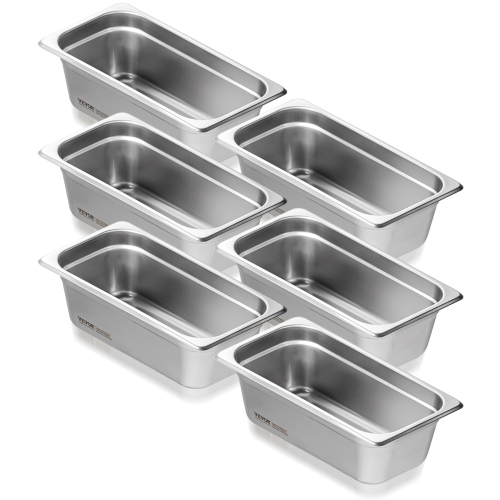 VEVOR 6 Pack Hotel Pans, 1/3 Size Anti-Jam Steam Pan, 0.8mm Thick Stainless Steel Pan, 4-Inch Deep Commercial Table Pan, Catering Storage Food Pan,