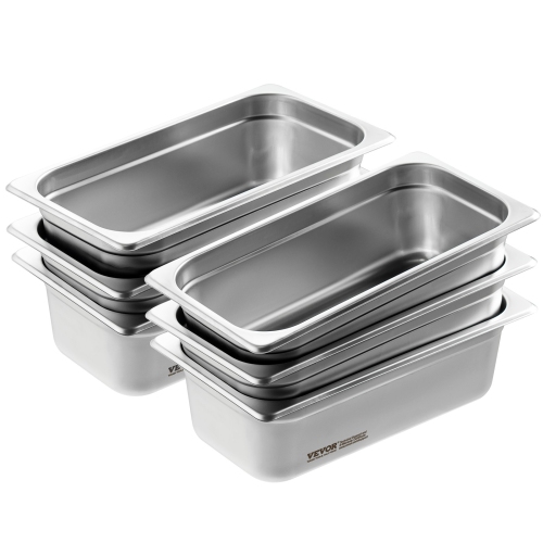 VEVOR 6 Pack Hotel Pans, 1/3 Size Anti-Jam Steam Pan, 0.8mm Thick Stainless Steel Pan, 4-Inch Deep Commercial Table Pan, Catering Storage Food Pan,