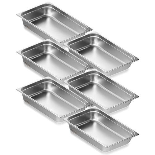 VEVOR 6 Pack Hotel Pans, Full Size Anti-Jam Steam Pan, 0.8mm Thick Stainless Steel Pan, 4-Inch Deep Commercial Table Pan, Catering Storage Food Pan,