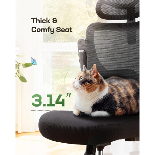 HUANUO Ergonomic High Back Office Chair with Adjustable Lumbar Support, Headrest, Flip-Up Armrests, Mesh Back, Supportive Cushion Perfect for Home &