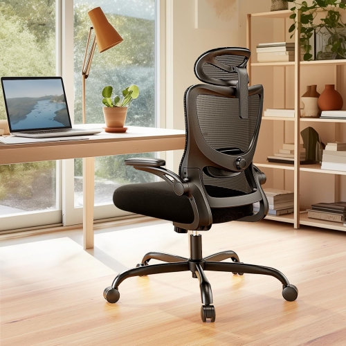 HUANUO Ergonomic High Back Office Chair with Adjustable Lumbar Support, Headrest, Flip-Up Armrests, Mesh Back, Supportive Cushion Perfect for Home &