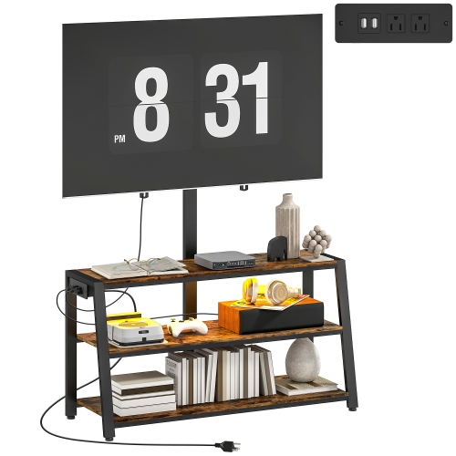 HOMCOM  Tv Stand \w Mount And Power Outlet, Swivel Tv Stand Mount \w Led Lights for 32-70 Inch Tvs, Industrial Entertainment Center Media Console \w