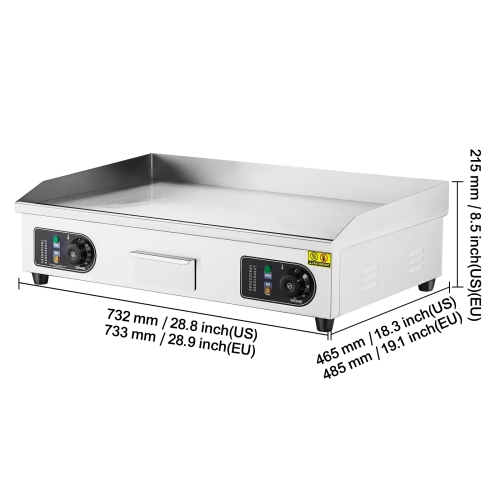VEVOR 4400W Commercial Electric Griddle, Countertop Flat Top Grill, 122℉-572 ℉ Adjustable Temp, 28.74 x 15.75 x 0.39in Stainless Steel Griddle Grill
