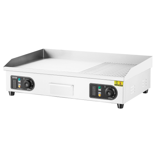 VEVOR 2800W Commercial Electric Griddle, Countertop Half-Flat Top Grill, 122℉-572℉ Adjustable Temp, 28.74x15.75x0.39in Stainless Steel Griddle Grill