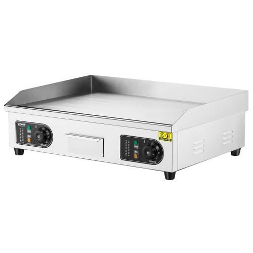 VEVOR 2800W Commercial Electric Griddle, Countertop Flat Top Grill, 122℉-572 ℉ Adjustable Temp, 25.98x15.75x0.39in Stainless Steel Griddle Grill with