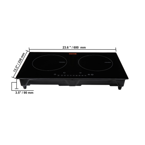 VEVOR 24'' Electric Cooktop, 2 Burners, Induction Stove Top,Built-in Magnetic Cooktop 1800W,9 Heating Level Multifunctional Burner,LED Touch Screen