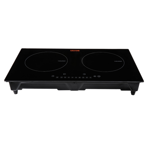 VEVOR 24'' Electric Cooktop, 2 Burners, Induction Stove Top,Built-in Magnetic Cooktop 1800W,9 Heating Level Multifunctional Burner,LED Touch Screen