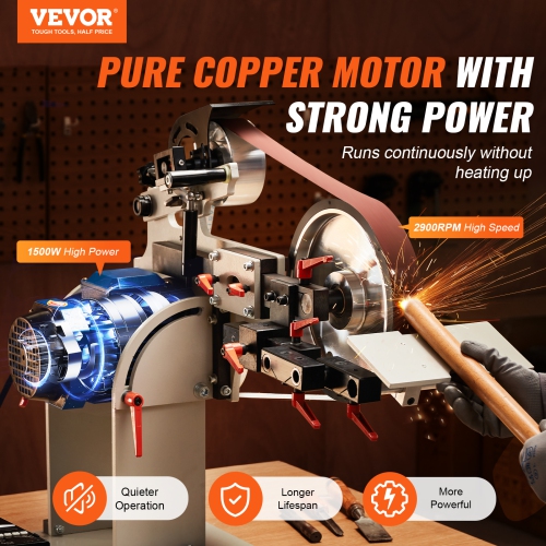 VEVOR 72 x 2 Inch Belt Grinder Sander, Variable Speed Belt Polisher with VFD, 1500W Knife Sharpener with 3 Grinding Moulds & 3PCS Sanding Belts,