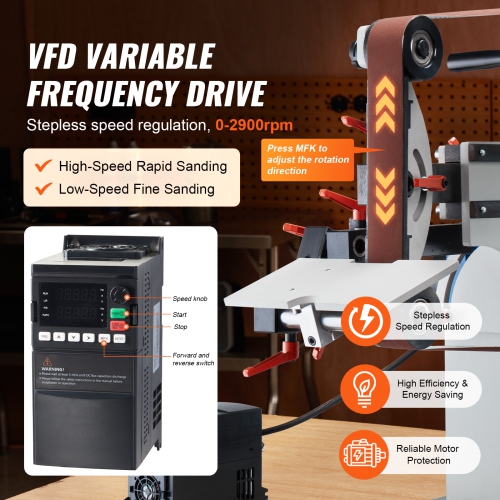 VEVOR 72 x 2 Inch Belt Grinder Sander, Variable Speed Belt Polisher with VFD, 1500W Knife Sharpener with 3 Grinding Moulds & 3PCS Sanding Belts,