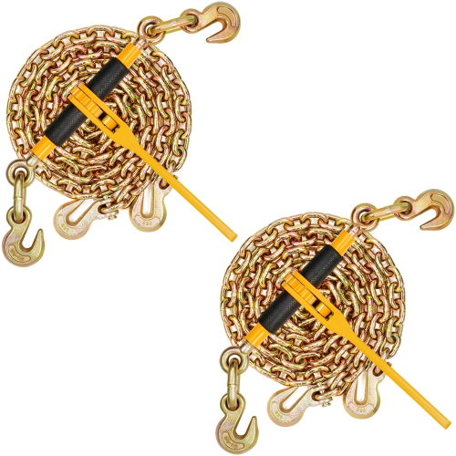 VEVOR 3/8"-1/2" Chain and Binder Kit, Ratchet Load Binders 9200 lbs Working Load Limit, 3/8" x 10' G80 Chains with Grab Hooks, Ratchet Binders and