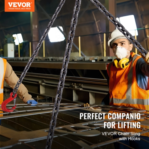 VEVOR 5/16 inch x 10 ft Chain Sling, Lifting Chains with Hooks,G80 Engine Chain Hoist Lifts, 11000 lbs/5 Ton Lifting Sling Chains for Engine
