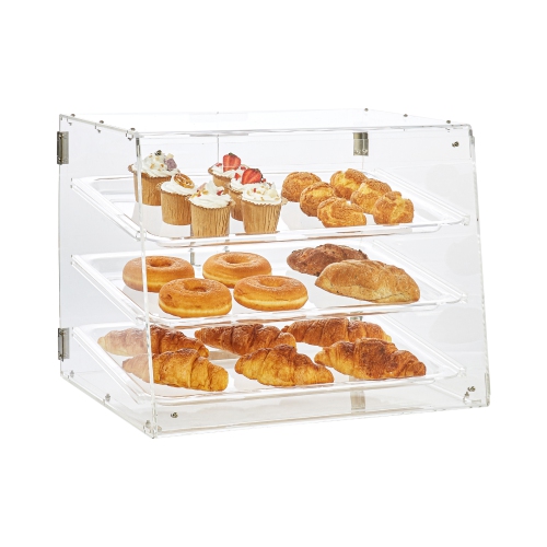 VEVOR 20.7"x14.2"x16.3" Pastry Display Case, 3-Tier Commercial Countertop Bakery Display Case, Acrylic Display Box with Rear Door Access & Removable