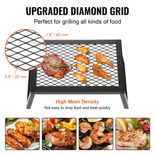 VEVOR 18" Folding Campfire Grill, Heavy Duty Steel Mesh Grate, Portable Camping Grates Over Fire Pit, Camp Fire Cooking Equipment with Legs Carrying
