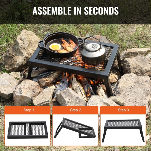VEVOR 18" Folding Campfire Grill, Heavy Duty Steel Mesh Grate, Portable Camping Grates Over Fire Pit, Camp Fire Cooking Equipment with Legs Carrying