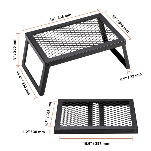 VEVOR 18" Folding Campfire Grill, Heavy Duty Steel Mesh Grate, Portable Camping Grates Over Fire Pit, Camp Fire Cooking Equipment with Legs Carrying