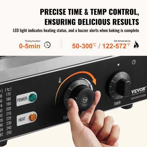 VEVOR 1550W Electric Donut Maker, Commercial Doughnut Machine with Non-stick Surface, 6 Holes Double-Sided Heating Waffle Machine Makes 6 Doughnuts,