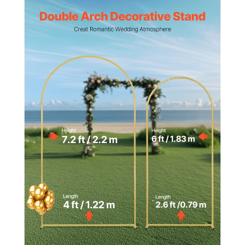 VEVOR 7.2FT & 6FT Wedding Arch Backdrop Stand, Set of 2 Stand with Case Connection & Chassis Crossbar Design, Easy-to-Assemble, with Metal, Fit for