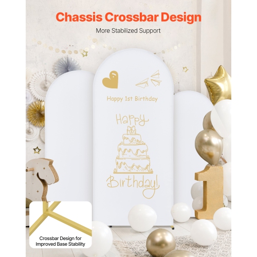 VEVOR 3 Sets Wedding Arch Backdrop Stand, Metal Stable Stand with Case Connection & Chassis Crossbar Design, Easy-to-Assemble, with Gauze, Fit for