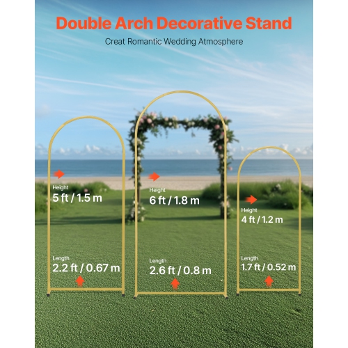 VEVOR 3 Sets Wedding Arch Backdrop Stand, Metal Stable Stand with Case Connection & Chassis Crossbar Design, Easy-to-Assemble, with Metal, Fit for