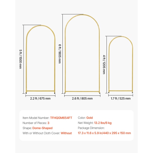 VEVOR 3 Sets Wedding Arch Backdrop Stand, Metal Stable Stand with Case Connection & Chassis Crossbar Design, Easy-to-Assemble, with Metal, Fit for