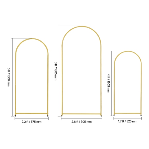 VEVOR 3 Sets Wedding Arch Backdrop Stand, Metal Stable Stand with Case Connection & Chassis Crossbar Design, Easy-to-Assemble, with Metal, Fit for
