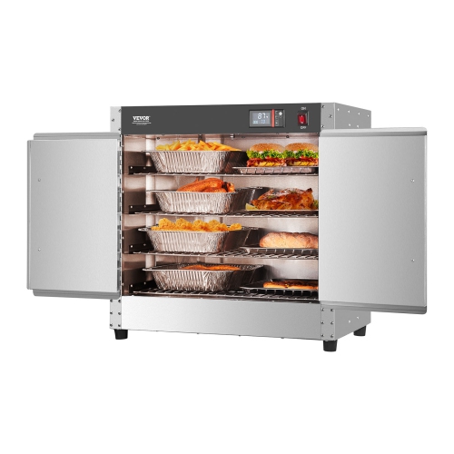 VEVOR 4-Tier Hot Box Food Warmer, with Water Tray, 4 Pans, Double-door and Adjustable Shelves, Stainless Steel Food Warmer Cabinet, Ideal for Storing