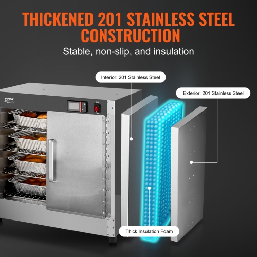 VEVOR 4-Tier Hot Box Food Warmer, with Water Tray, 4 Pans, Double-door and Adjustable Shelves, Stainless Steel Food Warmer Cabinet, Ideal for Storing