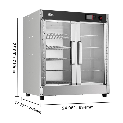 VEVOR 5-Tier Hot Box Food Warmer, with Water Tray, 5 Pans, Glass Double-door and Adjustable Shelves, Stainless Steel Warmer Cabinet, Ideal for