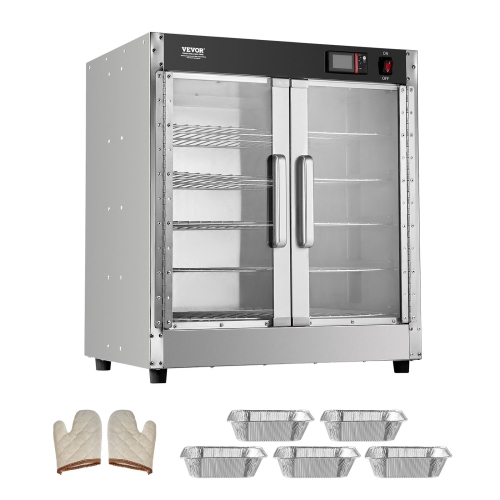 VEVOR 5-Tier Hot Box Food Warmer, with Water Tray, 5 Pans, Glass Double-door and Adjustable Shelves, Stainless Steel Warmer Cabinet, Ideal for