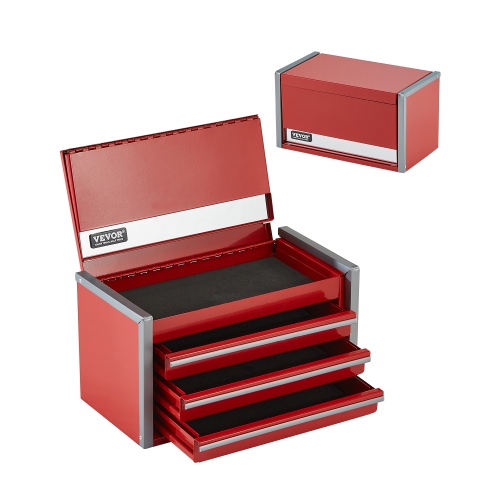 VEVOR  8.6-Inch Portable Metal Tool Box, \w 3 Drawers, Small Tool Chest \w Eva Liners And Pp Feet Pads, Heavy-Duty Steel \w Ball Bearing Opening And