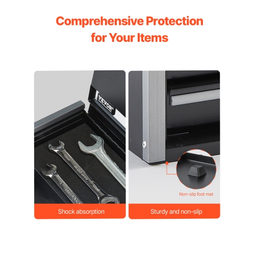 VEVOR 8.6-inch Portable Metal Tool Box, with 3 Drawers, Small Tool Chest with EVA Liners and PP Feet Pads, Heavy-Duty Steel With Ball Bearing Opening