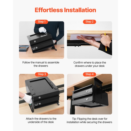 VEVOR&nbsp;13"&nbsp;Wide&nbsp;Under&nbsp;Desk&nbsp;Drawer&nbsp;Slide&nbsp;Out, 14x13x10&nbsp;in,&nbsp;Lockable