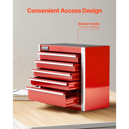 VEVOR 8.6-inch Portable Metal Tool Box, with 5 Drawers, Small Tool Chest with EVA Liners and PP Feet Pads, Heavy-Duty Steel With Ball Bearing Opening