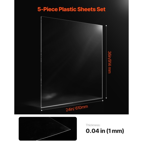 VEVOR 5-Pack PET/Plexiglass Sheets, 24 x 36 Inch 0.04 Inch Thick Transparent Flexible Plastic Panels for Craft, Replacement Picture Frame Glass, DIY
