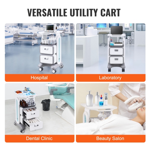 VEVOR 3 Tiers Lab Carts, Lab Utility Cart with 2 Drawers & 1 Top Tray, Mobile Medical Cart with ABS Material, Lab Rolling Cart with 4 Silent Wheels