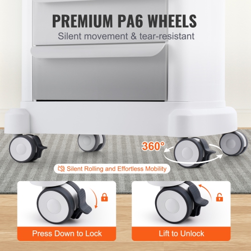 VEVOR 4 Tiers Lab Carts, Lab Utility Cart with 3 Drawers & 1 Top Tray, Mobile Medical Cart with ABS Material, Lab Rolling Cart with 4 Silent Wheels