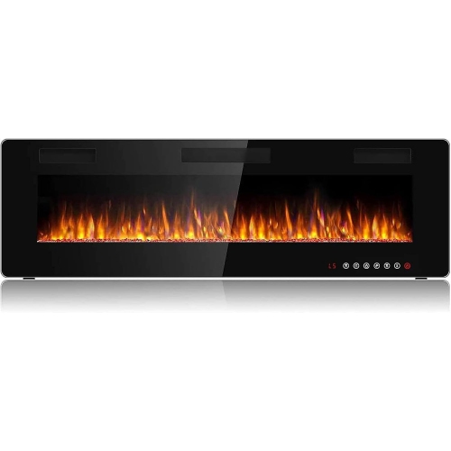 LEMBERI Ultra-Thin Recessed Electric Fireplace – Wall or in-wall mount, adjustable flame colors/speed, silent operation, touchscreen remote with