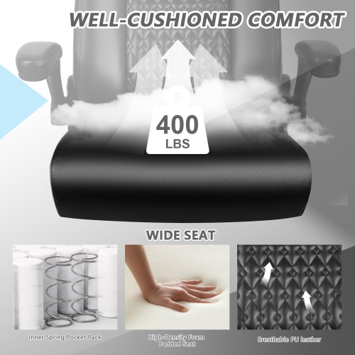 LEMBERI Heavy-Duty Executive Chair - Big & tall PU leather office/gaming chair with flip-up armrests, lumbar support & high back - Black