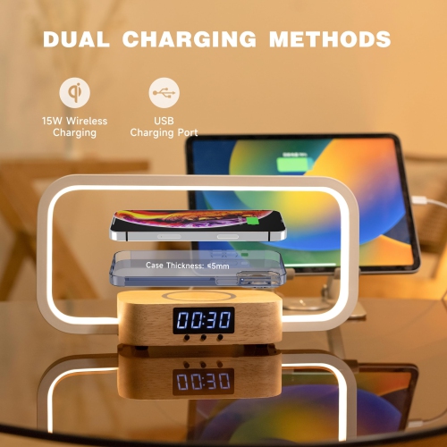Bedside Table Lamp Wireless Charger Touch Nightstand Lamp with USB Port, Desk Lamp with RGB Modern LED Light for Bedroom, Living Room, Office