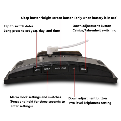 Creative curved electronic clock, LED large screen mirror alarm clock, student-specific silent smart desktop clock - white