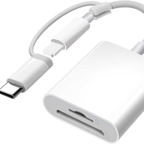 Lecteur de cartes 2-en-1 avec adaptateur de type C pour téléphones mobiles, tablettes, portables et appareils photo