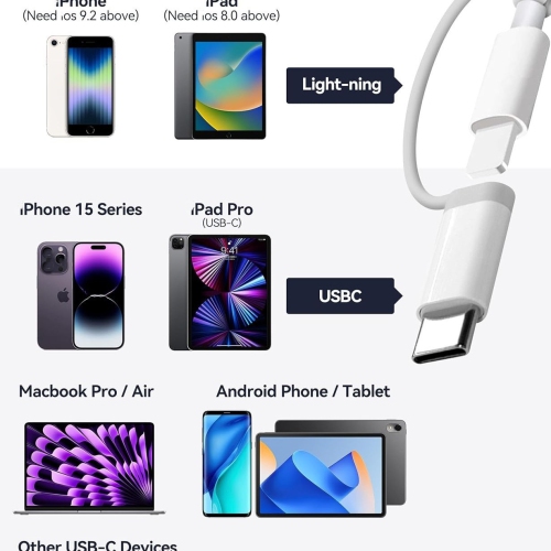 Lecteur de cartes 2-en-1 avec adaptateur de type C pour téléphones mobiles, tablettes, portables et appareils photo