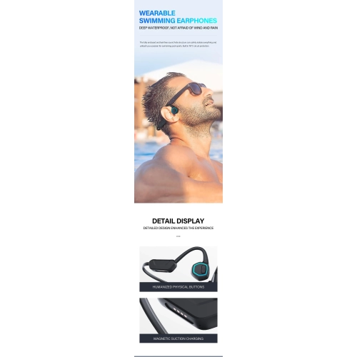 New waterproof IPX8 swimming black technology neck hanging wireless sports earphones, X15 night running with light bone conduction Bluetooth earphones