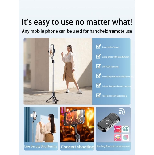 Wireless remote control handheld mini selfie stick, Bluetooth fill light travel portable mobile phone stand photography artifact floor tripod - 0.8m