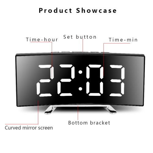 Creative curved electronic clock, LED large screen mirror alarm clock, student-specific silent smart desktop clock - red