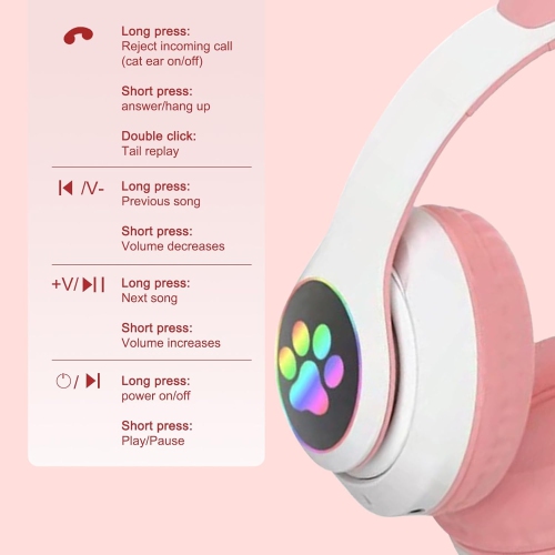 Kids Noise Cancelling Bluetooth Headphones with LED Cat Ears, Foldable Bluetooth Headphones and Microphone for Kids, School, iPad/Tablet/PC Use - Sky