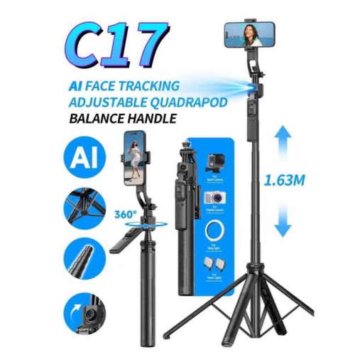 Selfie stick, intelligent follow-up anti-shake, telescopic fully automatic photography tool C17-standard version 1.6m* intelligent face follow +