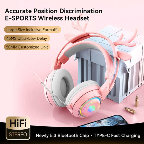 Computer gaming headset, mobile gaming wireless headset, head mounted stereo headset, detachable microphone - purple with packaging,